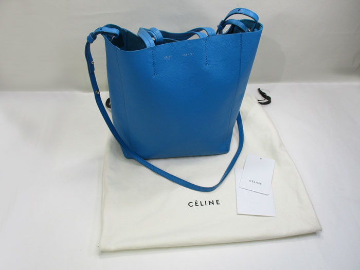 【中古】CELINE バーティカル カバ スモール 2WAY ショルダーバッグ トートバッグ レザー ブルー 189813