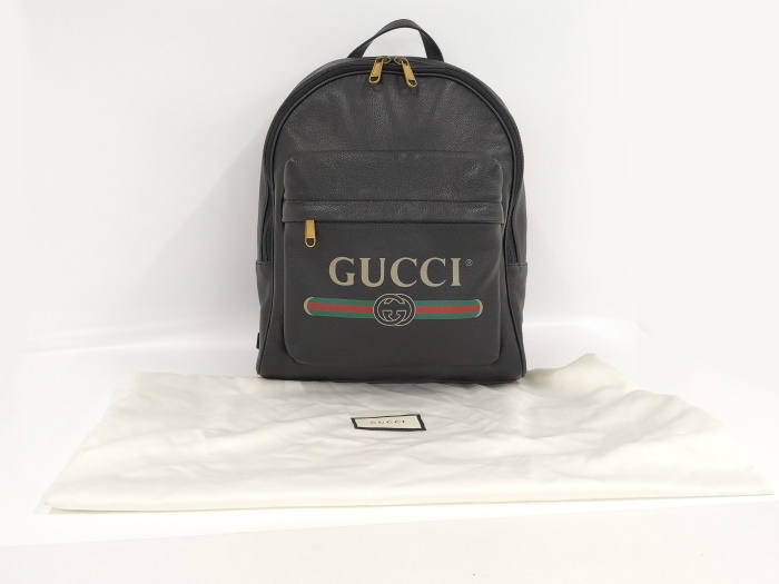 GUCCI バックパック ロゴプリント シェリーライン レザー ブラック