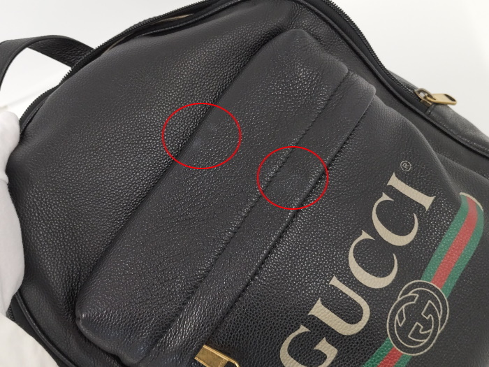 GUCCI バックパック ロゴプリント シェリーライン レザー ブラック