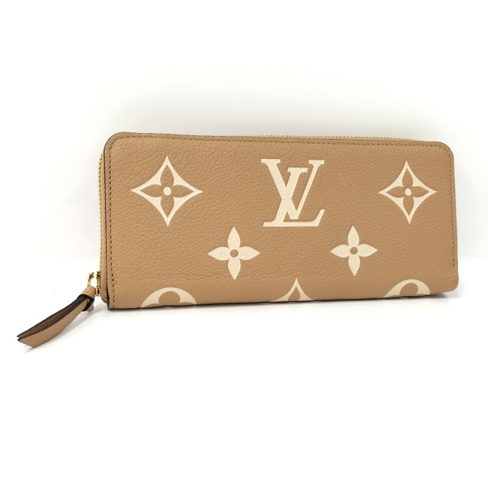 【中古】LOUIS VUITTON ポルトフォイユ クレマンス ラウンドファスナー長財布 モノグラム アンプラント アリゾナ ベージュ M81460_画像1