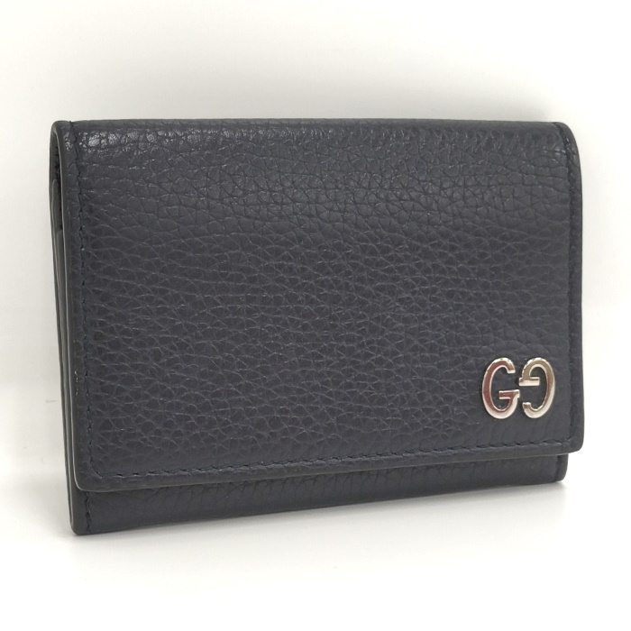 【中古】GUCCI カードケース 名刺入れ レザー ネイビー 473923