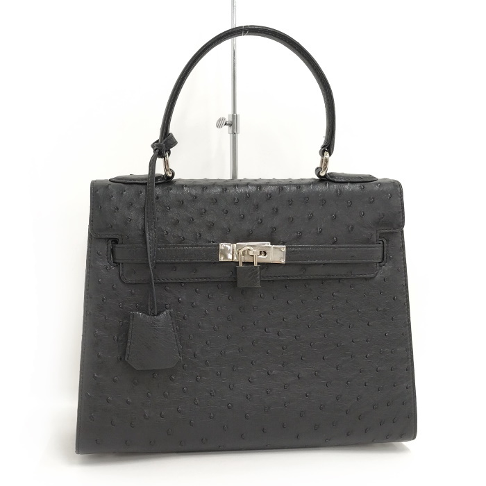 憧れ 【中古】JRA ハンドバッグ オーストリッチ レザー シルバー金具