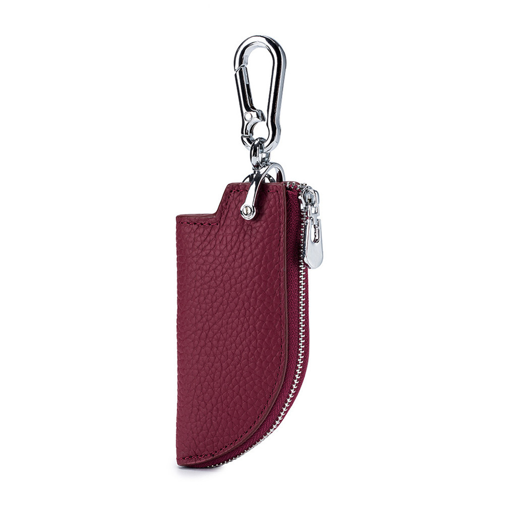  cow leather key case smart key case car key Uni -k round fastener type car key case wine red 