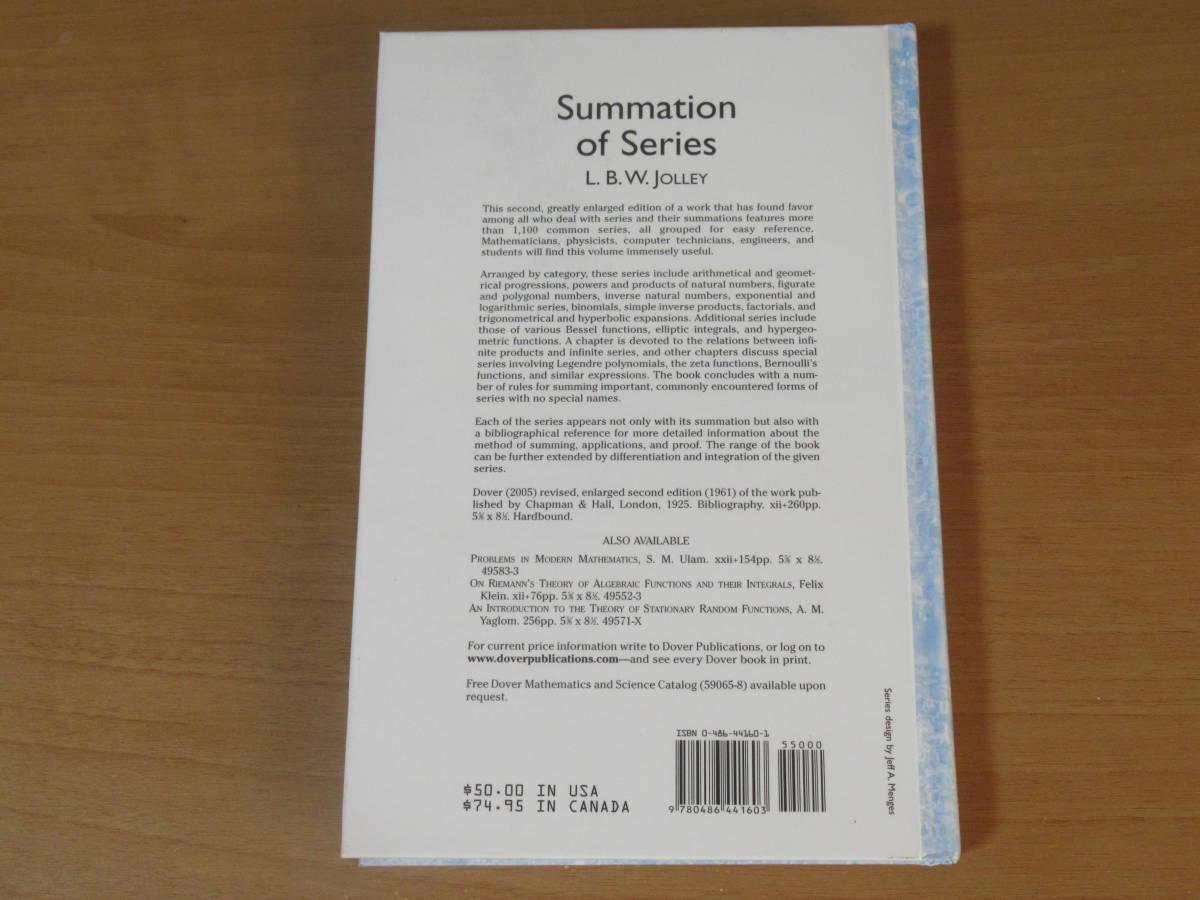 No4154/総和 英語 洋書 数学 Summation of Series 2005年第2版 ISBN 0486600238_画像2