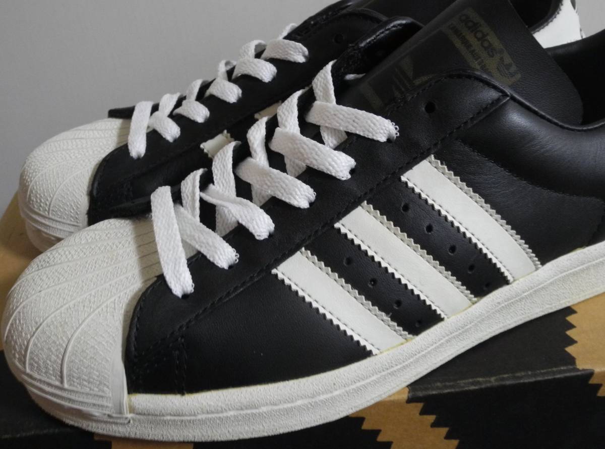  unused super Star 1995 year made JP26.5cm black × white production end Vintage natural leather adidas superstar 1990 period 1990s old clothes black 