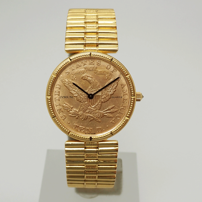 贅沢屋の ブレスタイプ 10$ コインウォッチ コルム CORUM K18YG/10$コイン ダイヤリューズ クォーツ レディース 送料無料!! 80.6g コルム 贅沢屋の ブレスタイプ 10$ コインウォッチ コルム CORUM K18YG/10$コイン ダイヤリューズ クォーツ レディース 送料無料!! 80.6g コルム