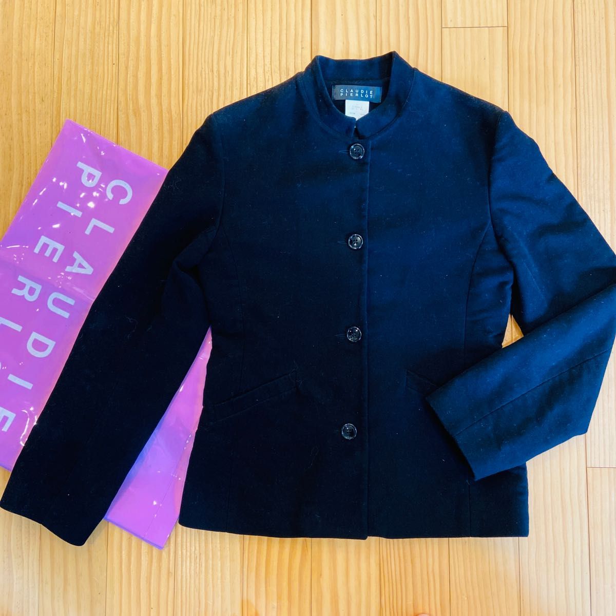 【フランス製】クローディ ピエルロ CLAUDIE PIERLOT 黒 スタンドカラー ジャケット T1