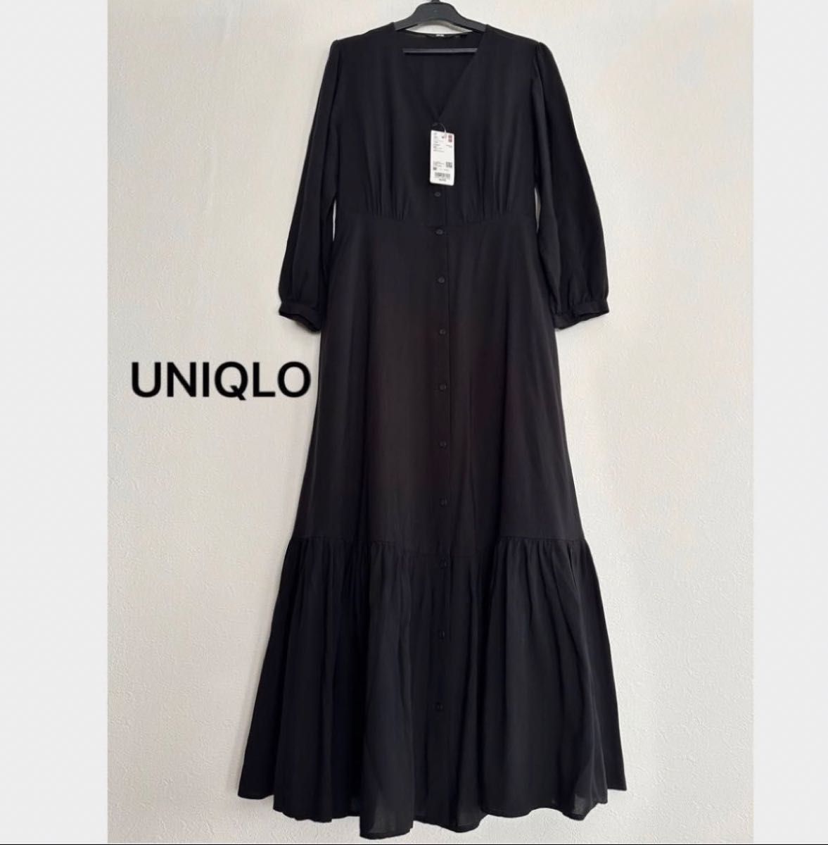 【日本未入荷】2色 半袖 Vネック フレア ロング丈 ワンピース UNIQLO Vネック フレアワンピース ロング丈 2wayワンピース 七分