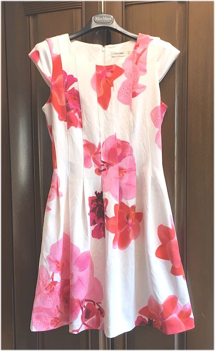 Calvin Klein Calvin * Klein * flower * flair * knitted * dress * One-piece * lining attaching * white × red group *8P*M size corresponding * beautiful goods 