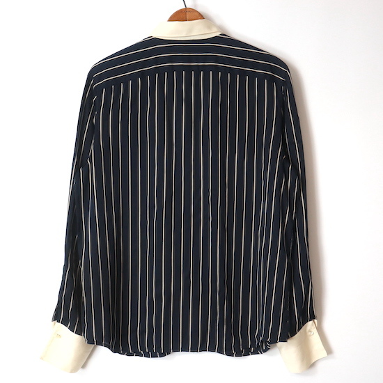 LAUREN RALPH LAUREN Ralph Lauren stripe k relic long sleeve silk shirt ( lady's 12) navy × eggshell white 