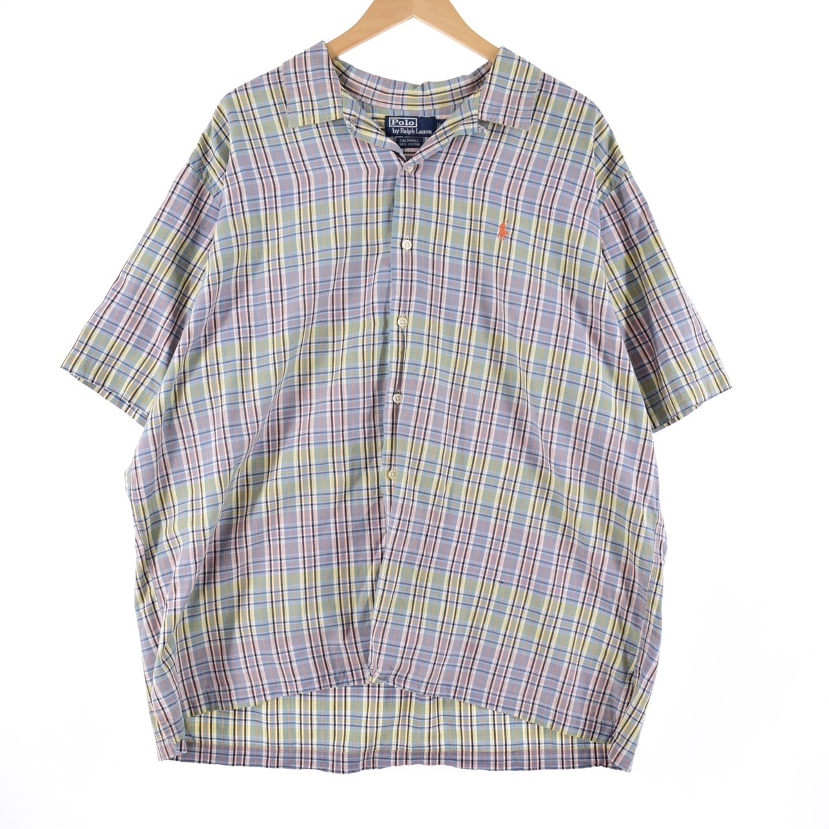 古着 90年代 Ralph Lauren POLO by Ralph Lauren CALDWELL チェック柄 半袖 オープンカラー コットンシャツ メンズXXL /eaa342493