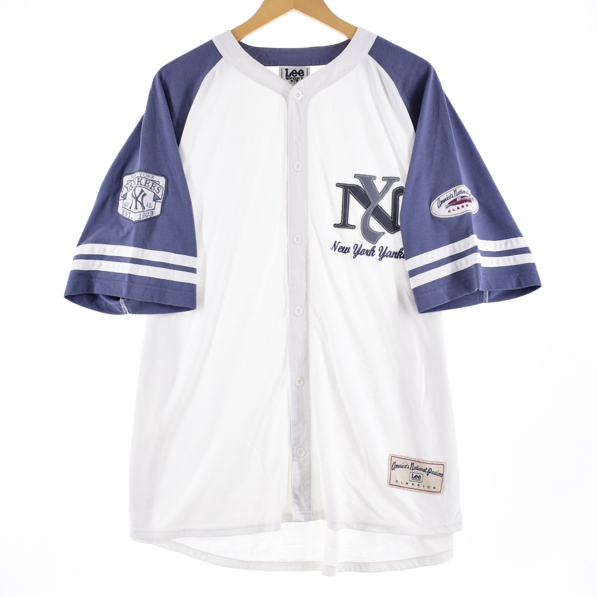 古着 リー Lee MLB NY YANKEES ニューヨークヤンキース ゲームシャツ ベースボールシャツ メンズXL /eaa343119_画像1