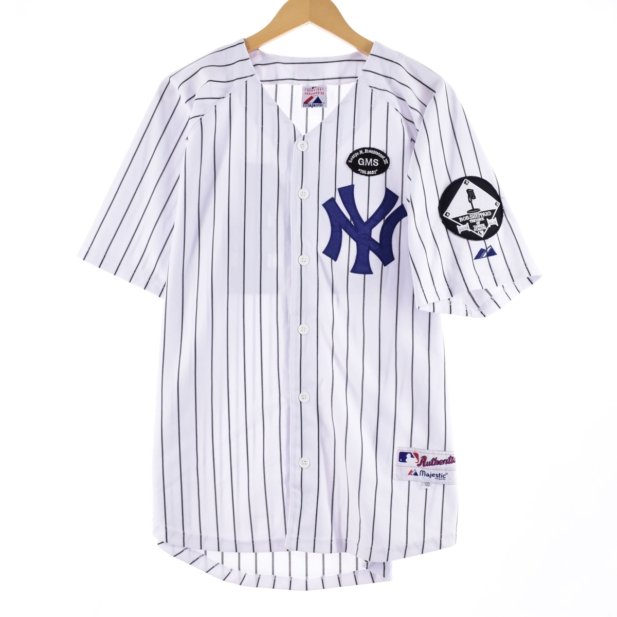 古着 マジェスティック majestic MLB NY YANKEES ニューヨークヤンキース ゲームシャツ ベースボールシャツ USA製 メンズL /eaa343516