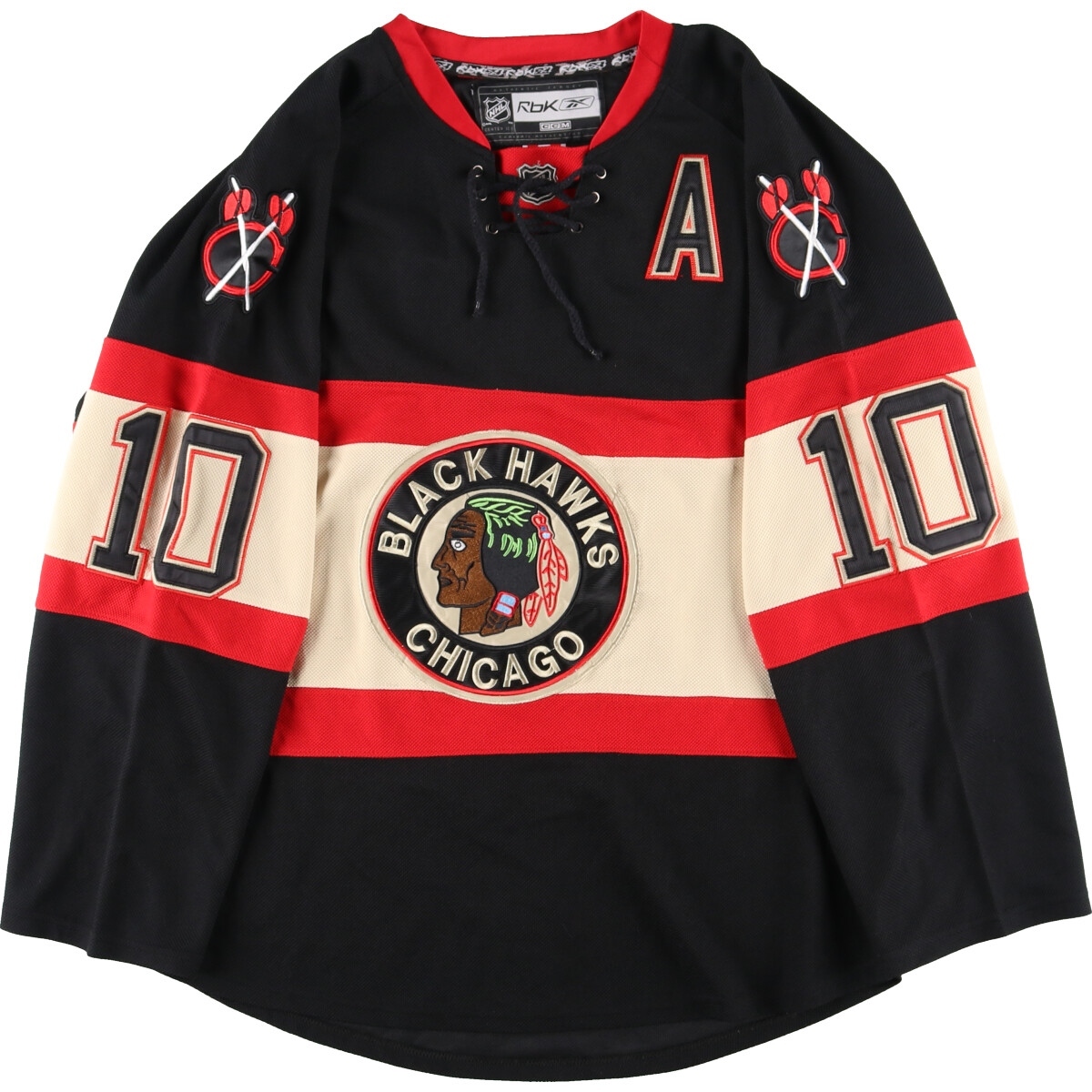 古着 リーボック Reebok NHL CHICAGO BLACKHAWKS シカゴブラックホークス ゲームシャツ ホッケーシャツ メンズL /eaa345934