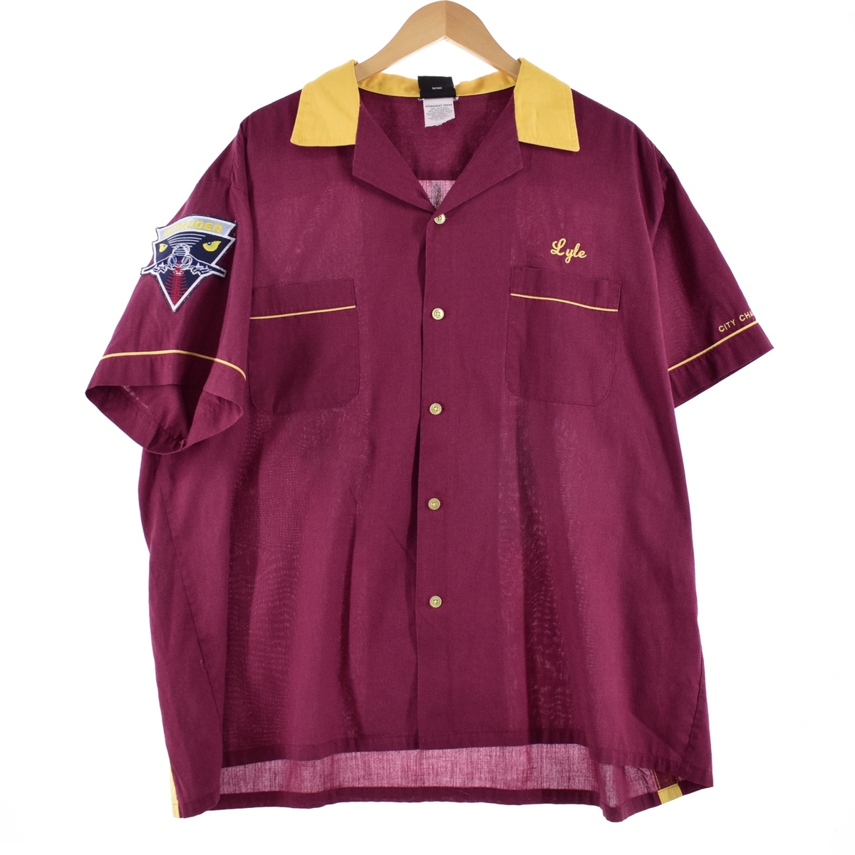 古着 90年代 ヒルトン HILTON バックプリント 袖ワッペン ボウリングシャツ USA製 メンズXXL /eaa349073