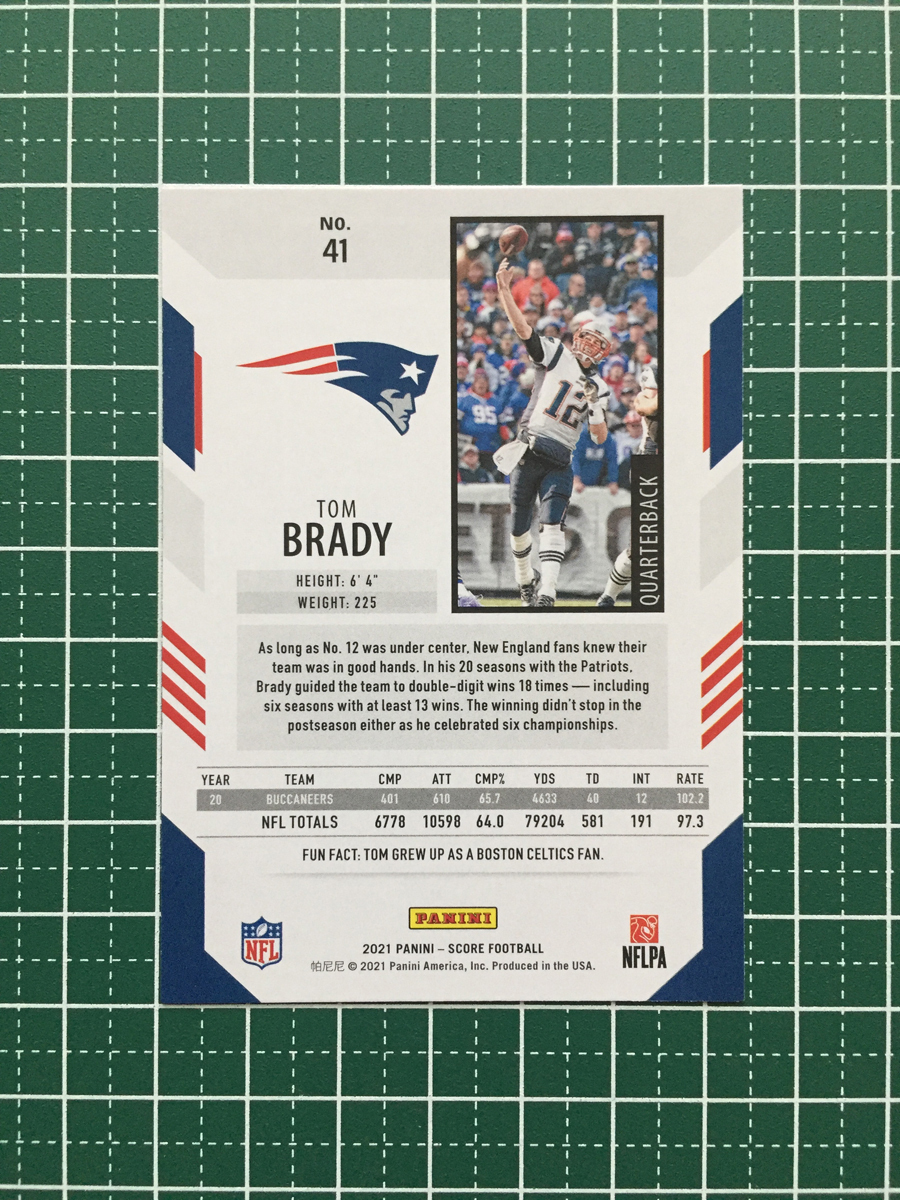 ★PANINI 2021 NFL SCORE FOOTBALL #41 TOM BRADY［NEW ENGLAND PATRIOTS］ベースカード「BASE」★_画像2