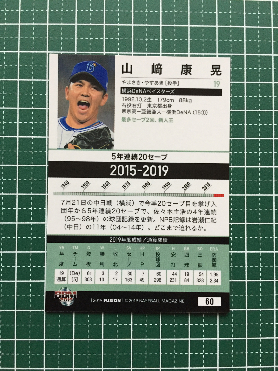 ★BBM 2019 プロ野球 FUSION #60 山崎康晃［横浜DeNAベイスターズ］レギュラーカード 記録の殿堂 19★_画像2