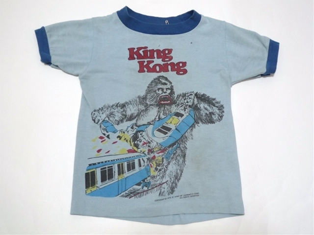 1976年 キングコング King Kong リンガーTシャツ 子供服 ビンテージ 水色×青 USA古着 レア 飾りにも コレクターズアイテム