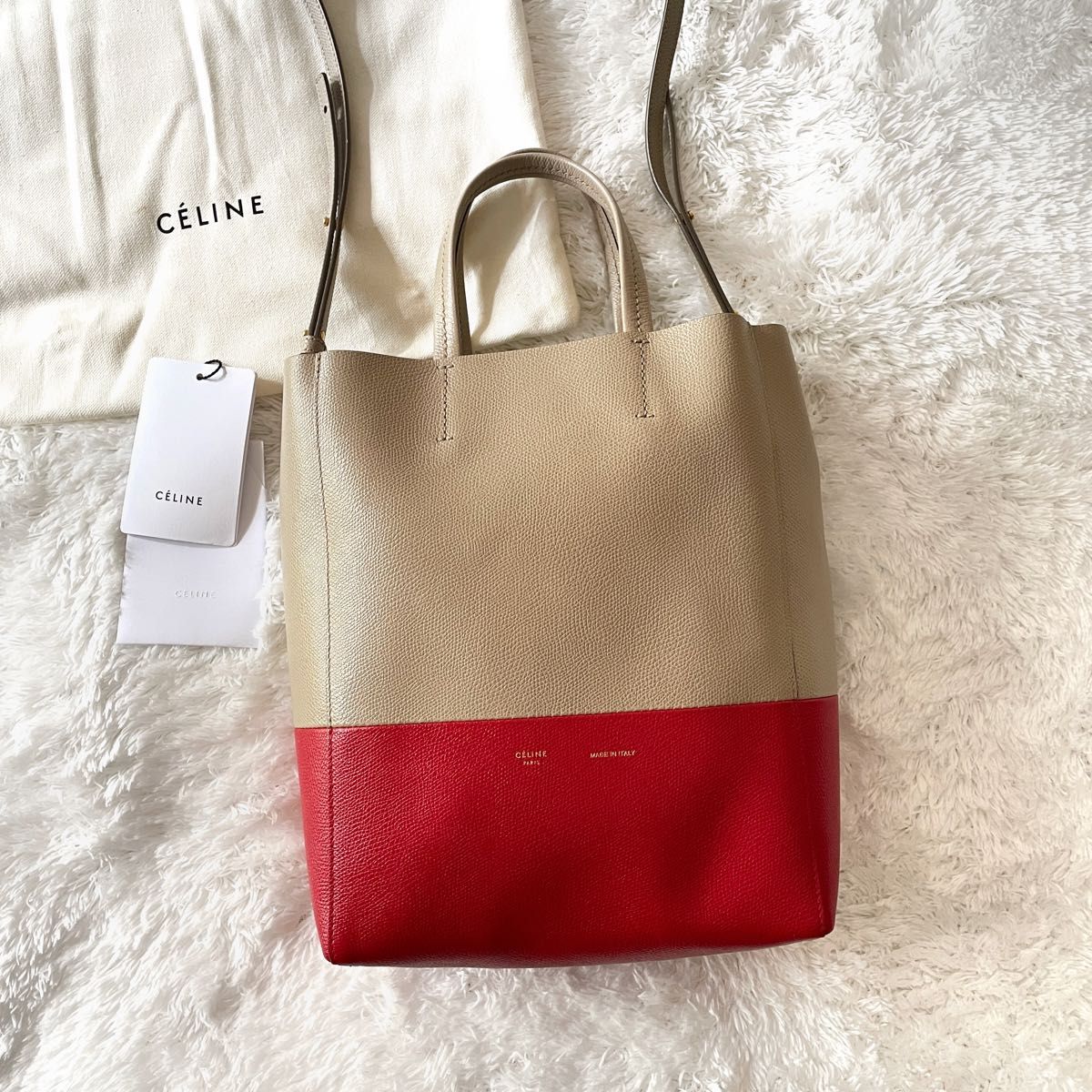 極美品】CELINE バーティカル カバ スモール バイカラー 2way トープ