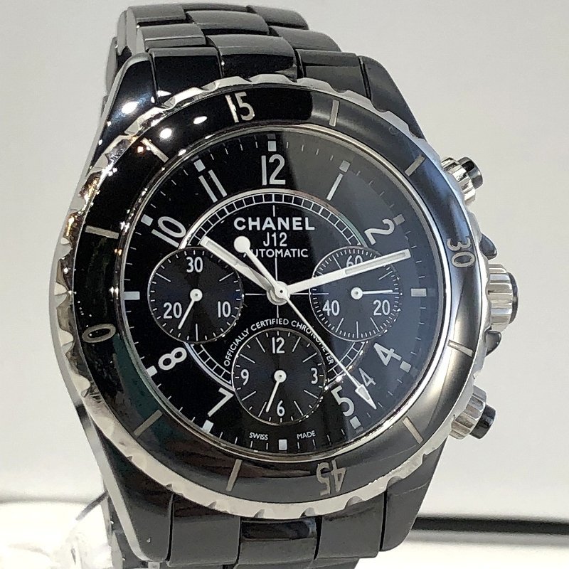 最終セール！極美品 シャネル J12 クロノグラフ ブラックセラミック オートマチック 自動巻き腕時計 H0940 黒文字盤 デイト メンズ