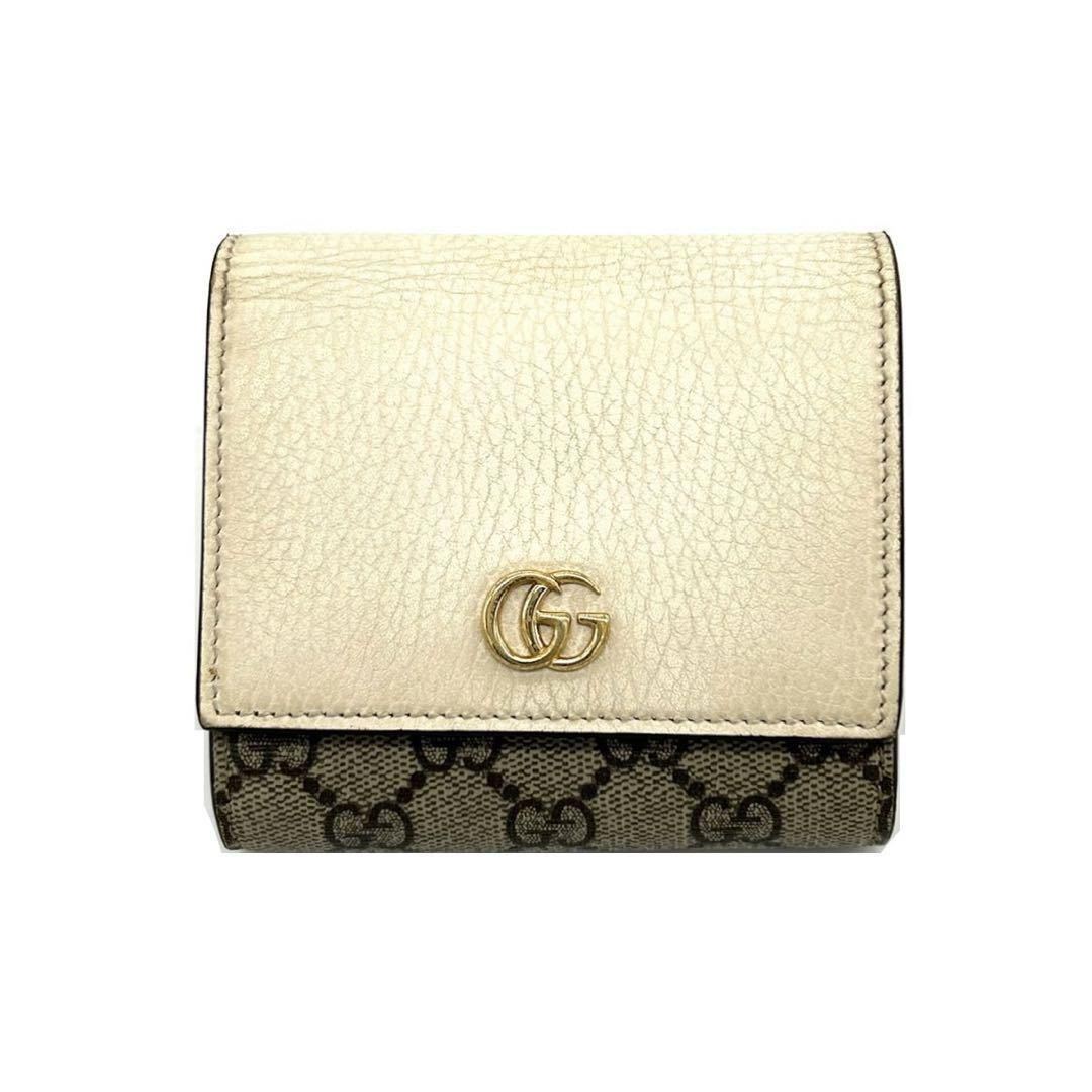 GUCCI グッチGGマーモント ウォレット ホワイト 財布 2つ折り財布 白 箱付き 小銭入れ ゴールド GGスプリーム コンパクト