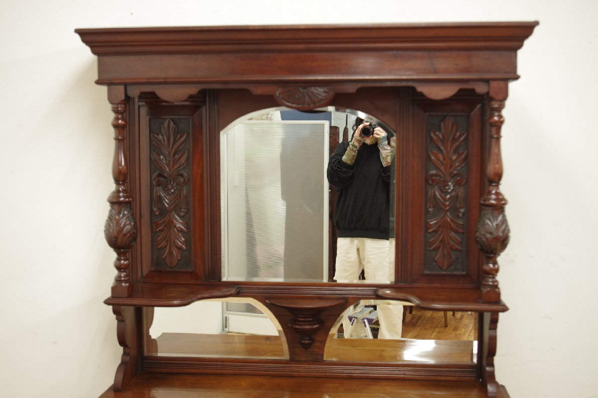  Britain antique mirror back cabinet Vintage sideboard England living board dressing chest natural wood sculpture width 120cm