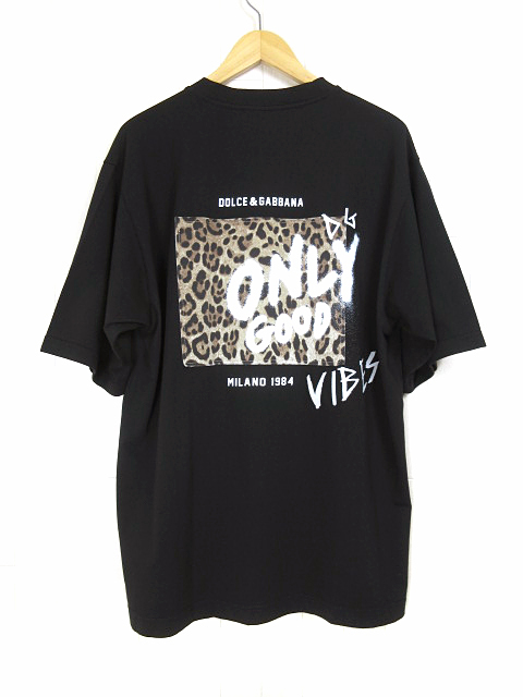 ドルチェ＆ガッバーナ DOLCE & GABBANA Tシャツ オーバーサイズ 半袖 G8MY9Z HU7F0 PRINTED COTTON FRAYED PATCH T-shirt ブラック size L