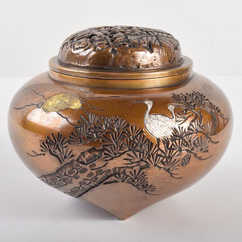 CE96 釜師 初代 畠春斎 萬代屋釜 共箱 共布 茶道具 煎茶 鉄釜 銅 金属