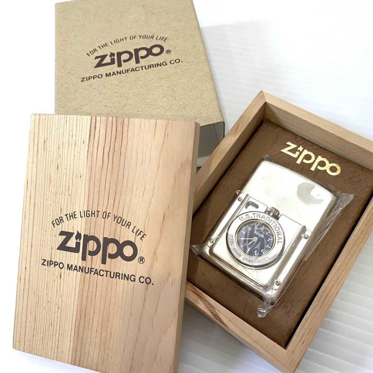 未使用】Zippo ジッポー ライター タイムライト 時計付き ZIPPO 木箱 