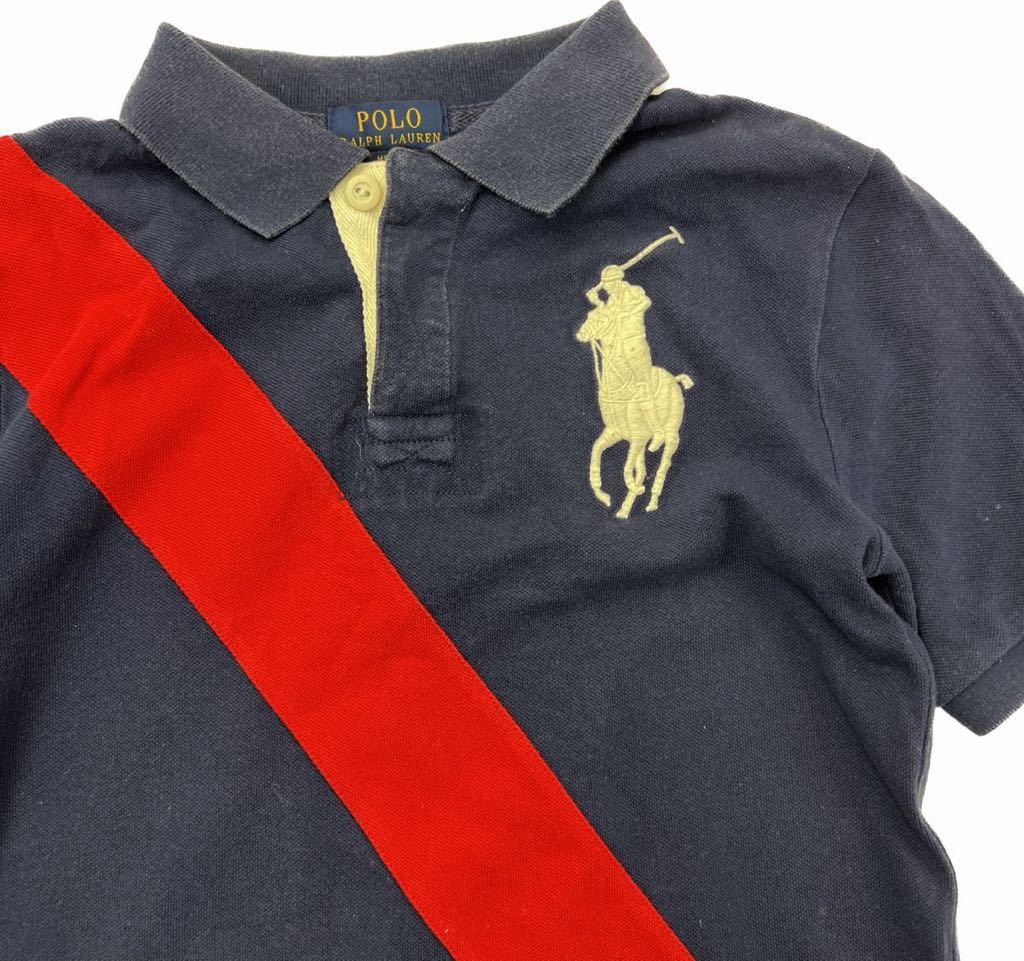 Polo Ralph Lauren ☆ キッズ 150 ビッグポニー◎ レッドライン 半袖 ポロシャツ ネイビー アメリカ ワッペン ポロラルフローレン■DK187_画像4