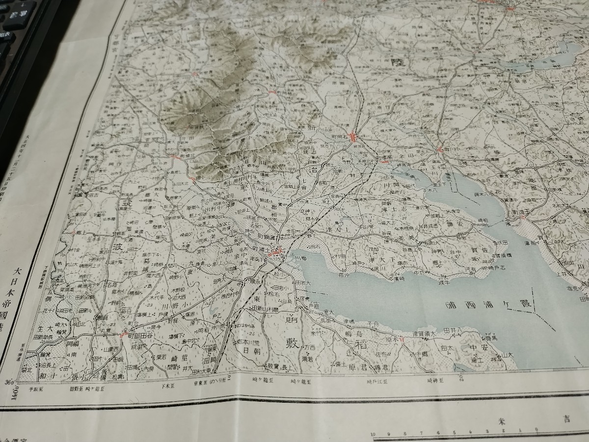 水戸　茨城県　古地図　 地形図　地図　資料　46×57cm　大正4年製版　大正4年印刷　発行　イタミ　　B2306_画像4