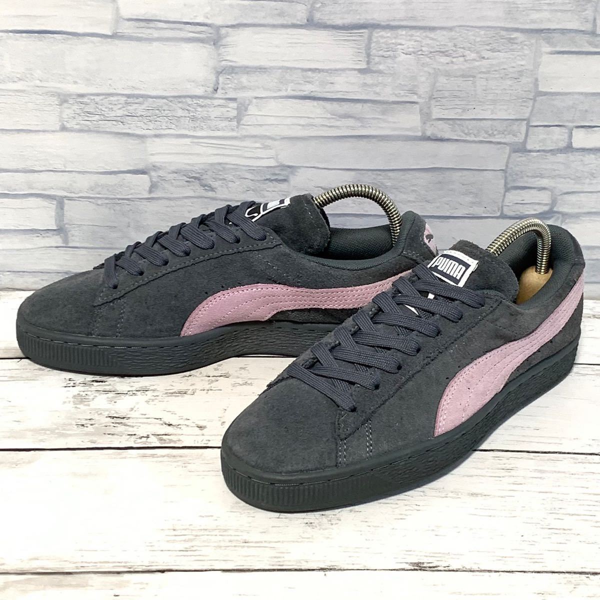 R4045bh【PUMA プーマ】23cm スニーカー レディース チャコール×ピンク W SUEDE CLASSIC スウェード クラシック 355462B 靴_画像1