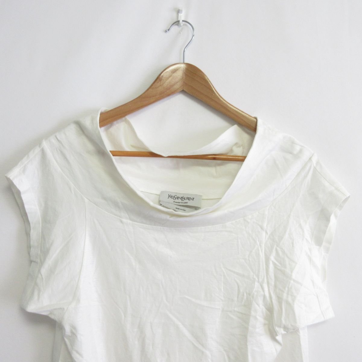 美品 YVES SAINT LAURENT イヴサンローラン ドレープネック 半袖 Tシャツ カットソー 36 ホワイト 白_画像4