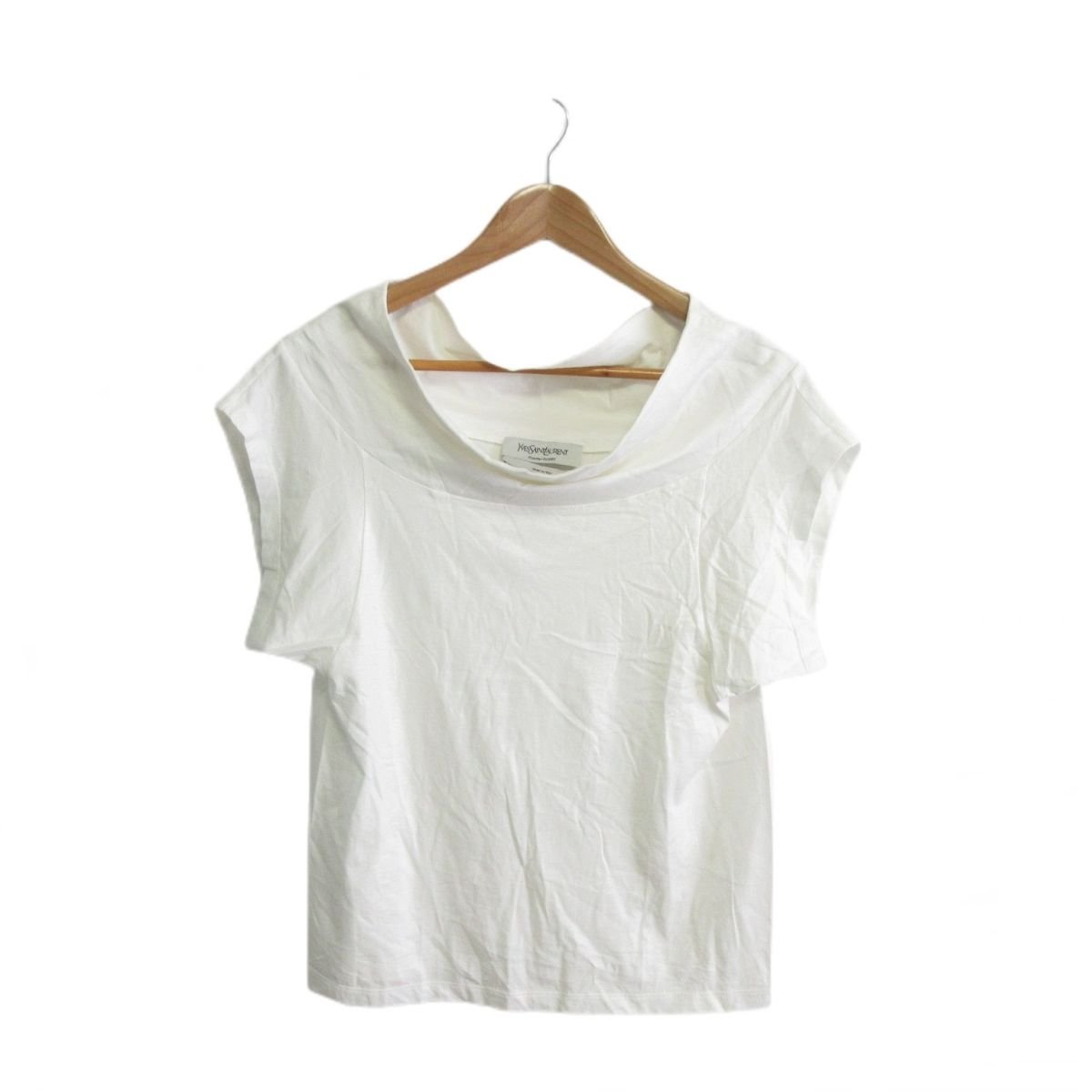 美品 YVES SAINT LAURENT イヴサンローラン ドレープネック 半袖 Tシャツ カットソー 36 ホワイト 白_画像1