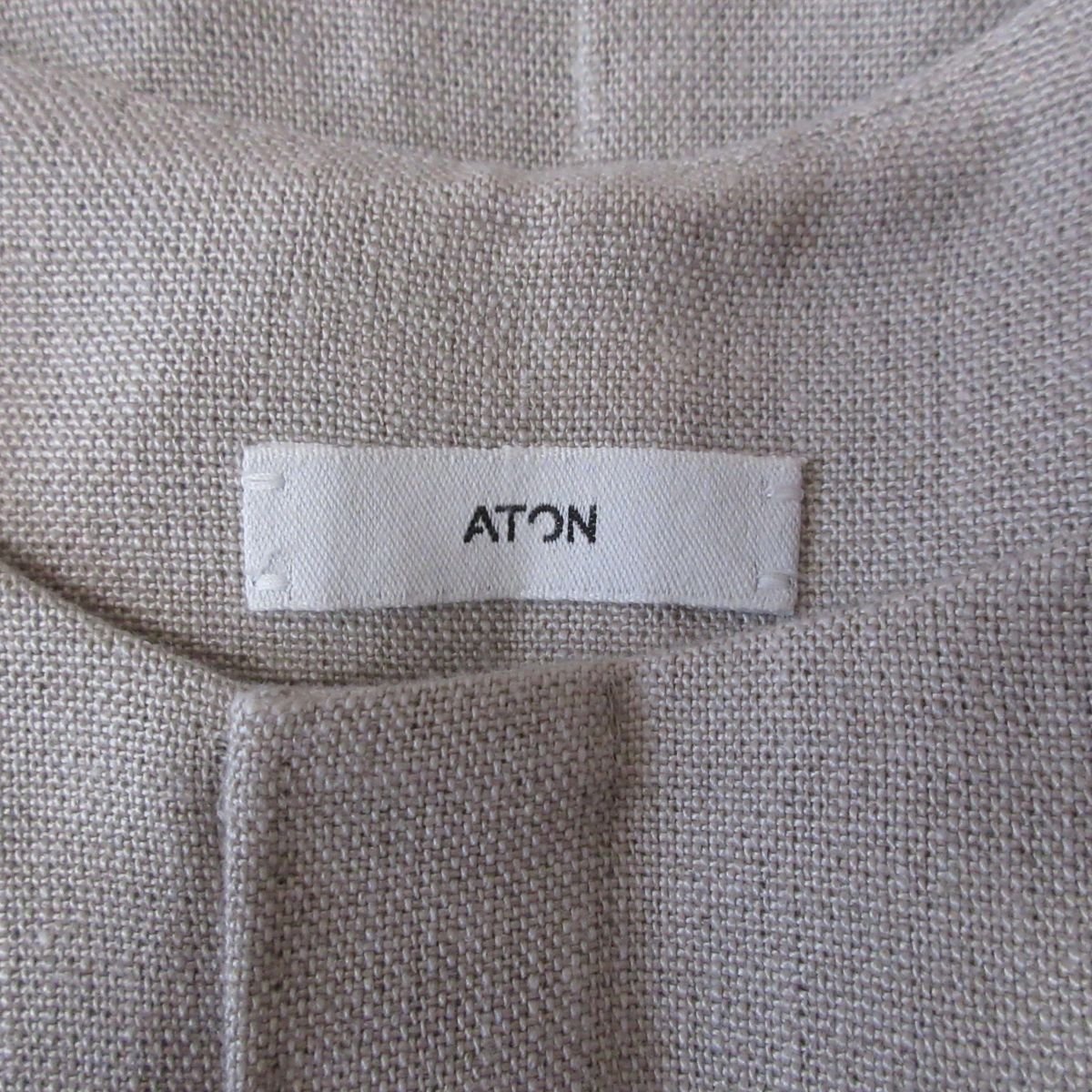 美品 23SS ATON エイトン LINEN OXFORD リネン100％ ノースリーブドレス ロング丈 Aライン ワンピース 02 ベージュ_画像3