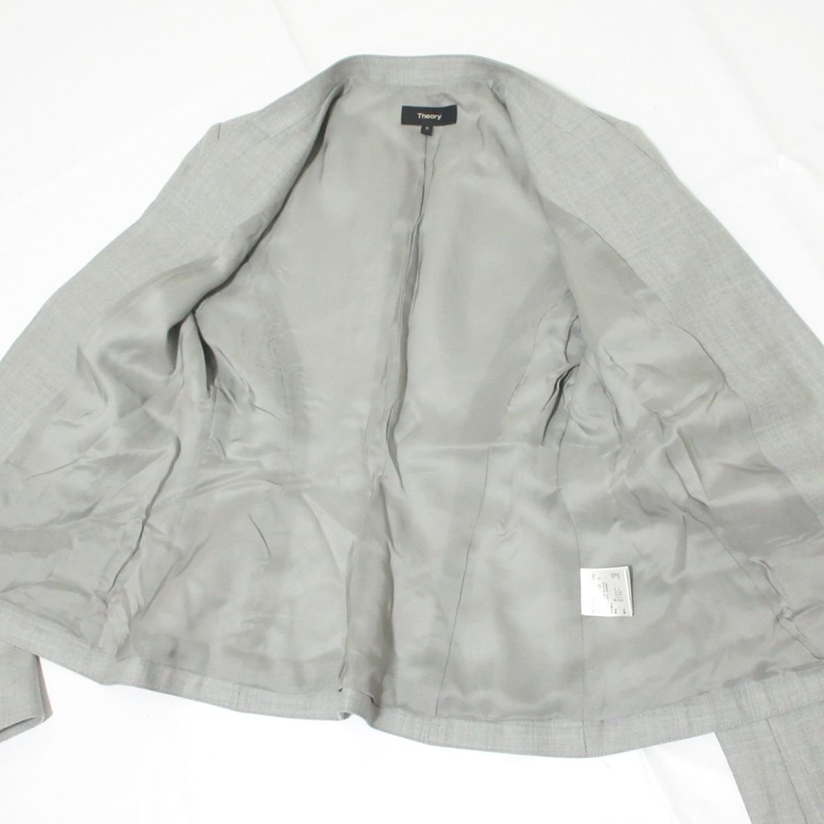 美品 18AW Theory セオリー LIGHT SAXONY CLEAN BLAZER ボタンレス ノーカラージャケット 0 ライトグレー 604_画像6