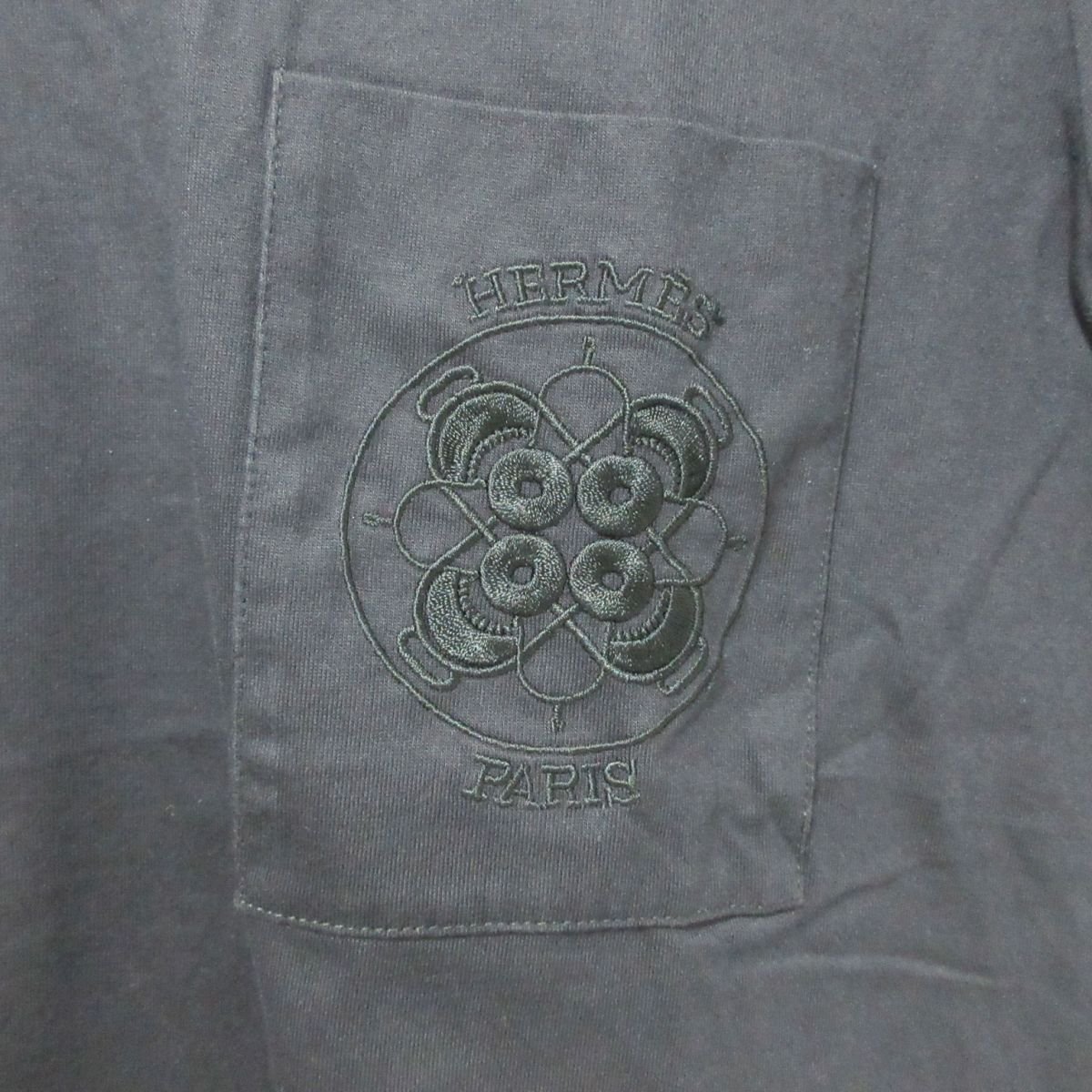 美品 Hermes エルメス 2017年モデル 半袖 ロゴ刺繍 Tシャツ カットソー 38 ネイビー 604_画像5