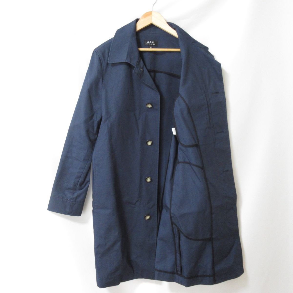 美品 A.P.C. アーペーセー 比翼ボタン ロング丈 チェスターコート スプリングコート XS 紺 ネイビー 062_画像3