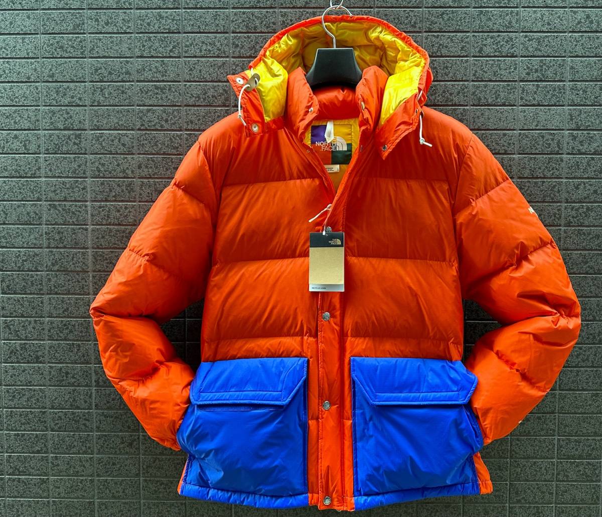 ◆モデル出品◆新品 XLサイズ ノースフェイス USAモデル カラーブロックシェラパーカー付グースダウンジャケット The North Face R.D.S認証