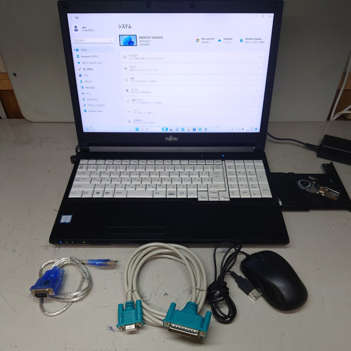 Win11 RS-232Cケーブル付きノートパソコン。NC工作機械のプログラム