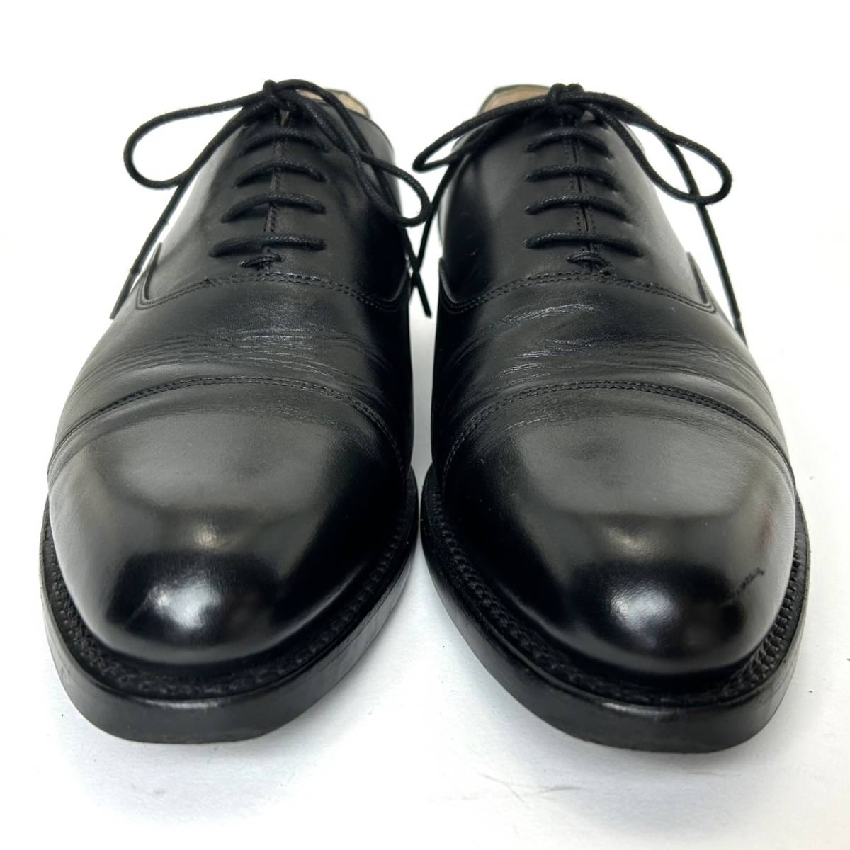 即決 SUIT SELECT スーツセレクト メンズ 24.5cm レザー ストレートチップ 内羽根 黒 ブラック ビジネス ドレスシューズ 革靴 中古