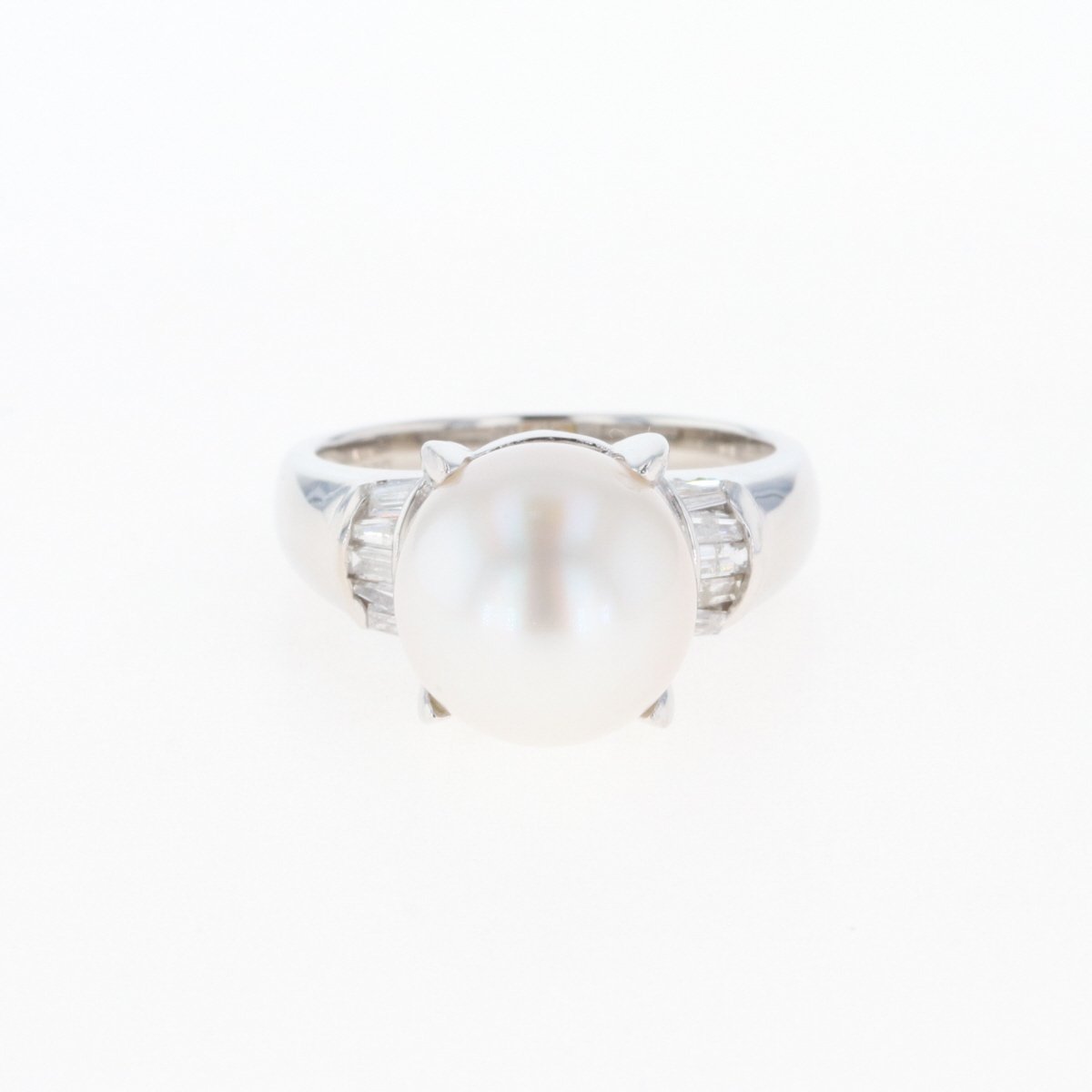 パール デザインリング プラチナ メレダイヤ 指輪 真珠 リング 11号