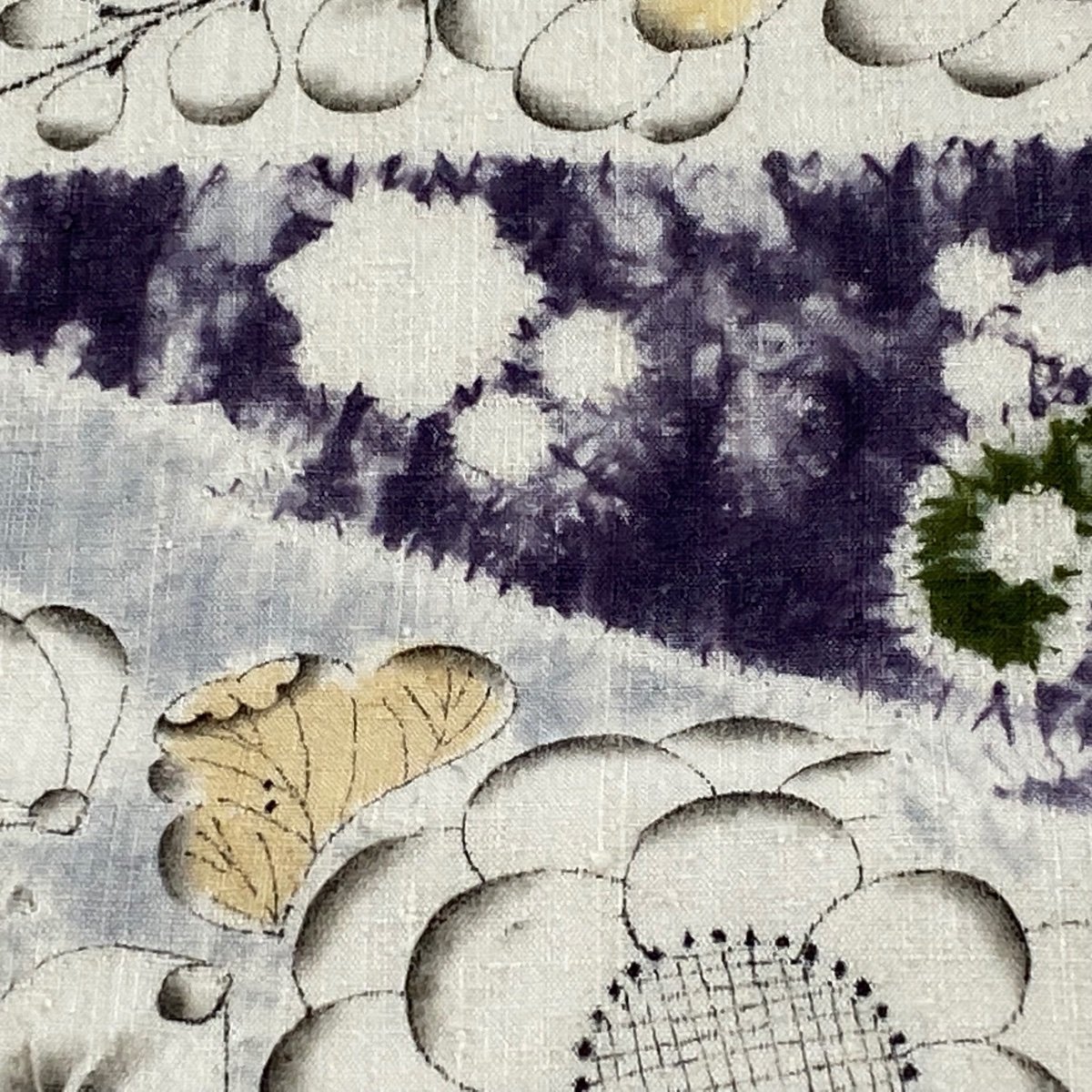 開き名古屋帯 美品 逸品 落款 小倉淳史 紬地 辻が花 青灰色 正絹