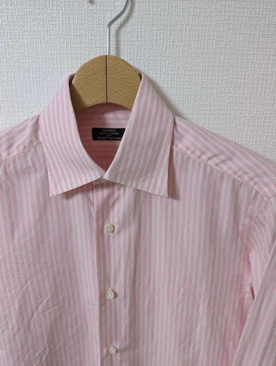 入荷中 美品 BARBA バルバ シャツ ドレスシャツ 38 ピンク×白