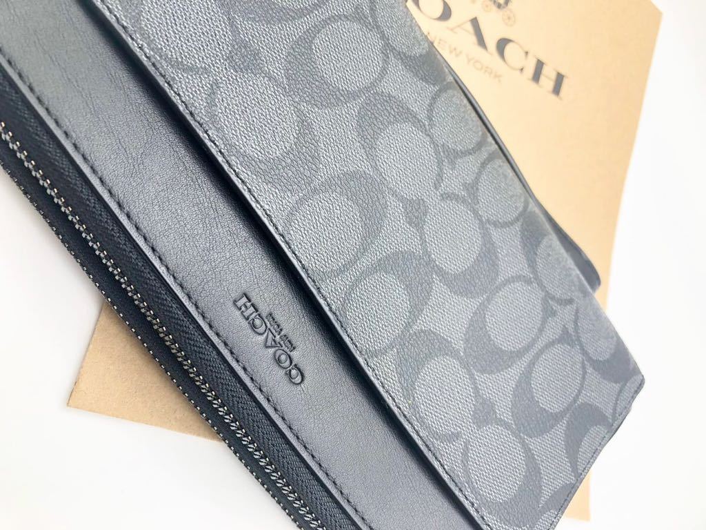 COACH 新品】大人気 ダブルジップ トラベル シグネチャー チャコール