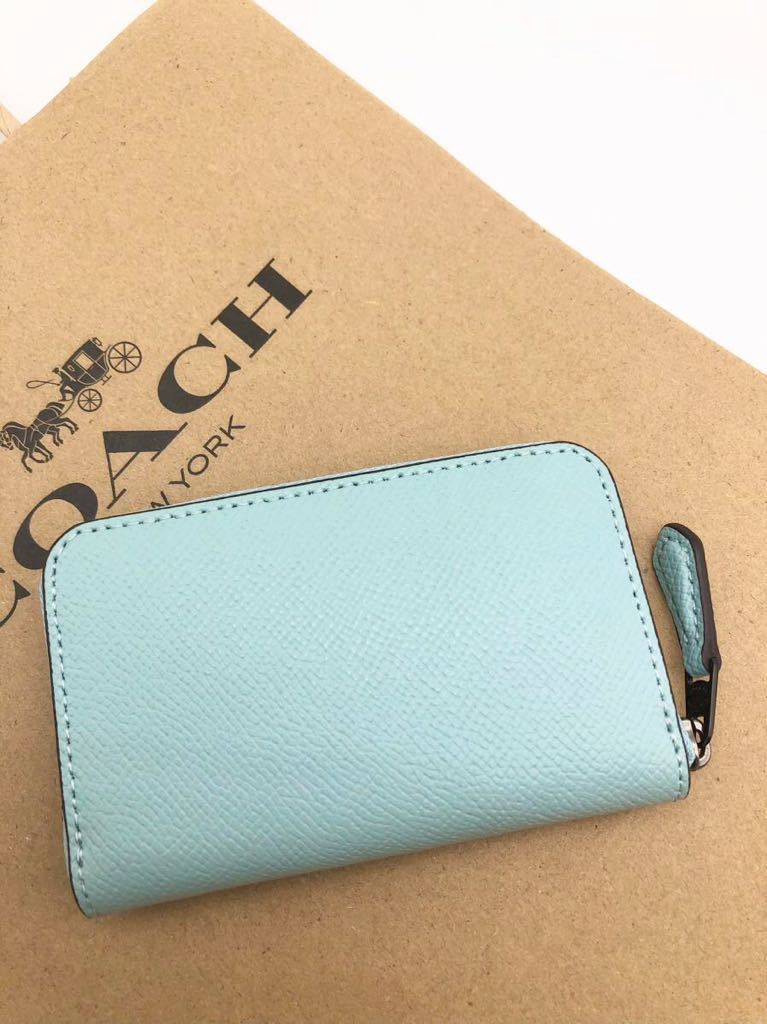 COACH 新品】スモール ジップ アラウンド カード ケース アクア