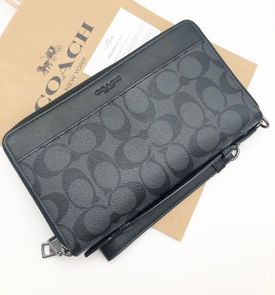 COACH 新品】大人気 ダブルジップ トラベル シグネチャー チャコール