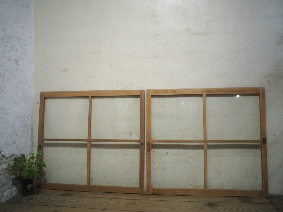 taL0043*(3)[H79cm×W87,5cm]×2 листов * натуральный . дерево тест. старый дерево рамка-оправа стекло дверь * старый двери раздвижная дверь рама маленькое окно Cafe retro Vintage K внизу 
