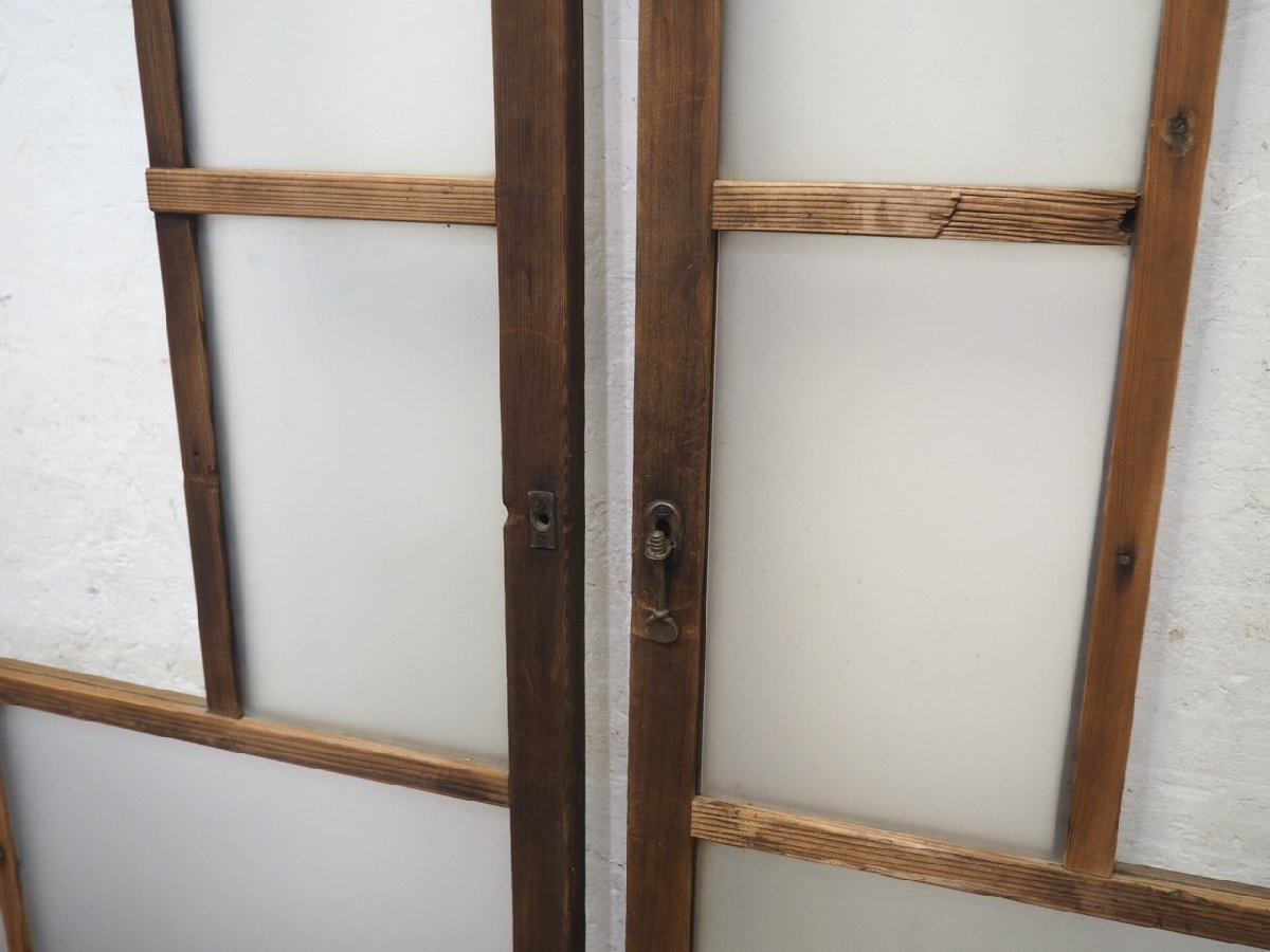 taK0163*[H175,5cm×W90cm]×2 sheets * antique *.... glass entering. old wooden glass door * fittings wave glass door entranceway door Taisho .. retro L pine 