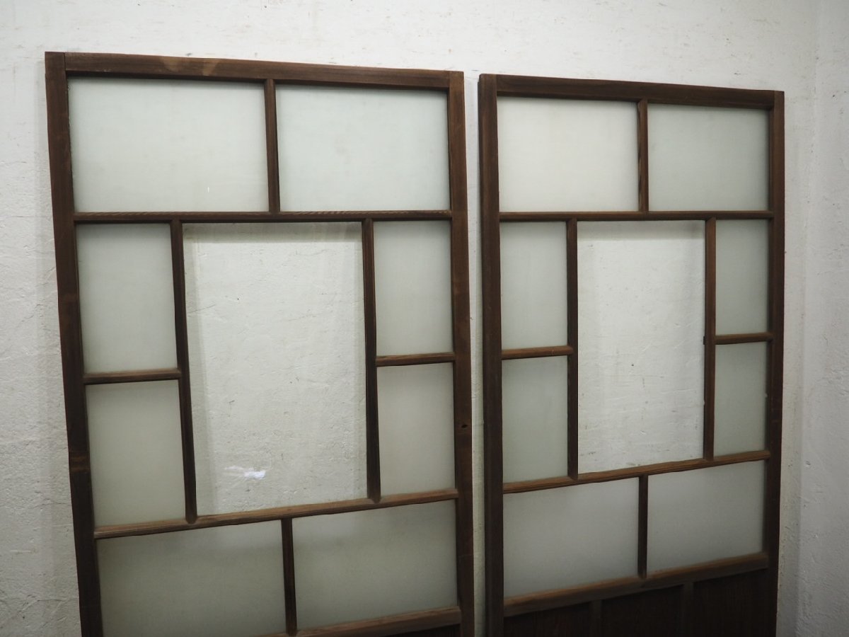 taK0163*[H175,5cm×W90cm]×2 sheets * antique *.... glass entering. old wooden glass door * fittings wave glass door entranceway door Taisho .. retro L pine 